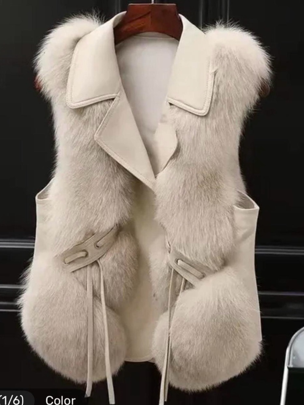 Women's Cream Faux Fur Trim Vest with Tie Detail